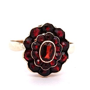 Anillo Roseta Antigua Oro 14k Granates Naturales
