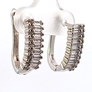 Par De Aros Modernos Plata 925 Baguettes Y Cubics