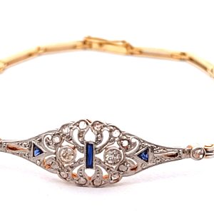 Pulsera Antigua Art Deco Oro 18k Platino Zafiros Brillantes