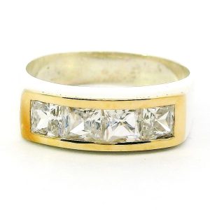Anillo Medio Sinfin Moderno Plata 925 Y Oro 18k Cubic Carre