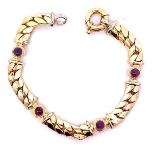 Brazalete Moderno Oro 18k Amatistas Cabullon