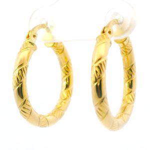 Par De Aros Argollas Trabajadas Oro 18k 21 Mm Diametro