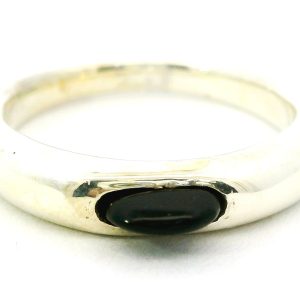 Anillo Solitario Moderno Plata 925 Onix Cabullon