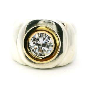 Anillo Solitario Moderno Plata 925 Y Oro 18k Cubic 1,25ct