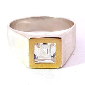 Anillo Solitario Cuadrado Plata 925 Y Oro 18k Cubic