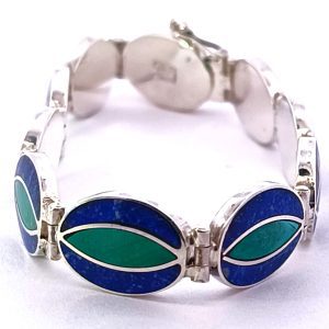 Pulsera Moderna Plata 950 Lapiz Lazuli Y Malaquita Ovales