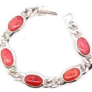 Pulsera Moderna Quarzo Rosas Ovales Plata 925