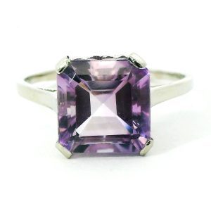 Anillo Solitario Oro Blanco 18k Amatista Cuadrada