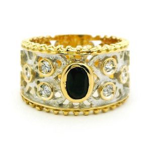 Anillo Moderno Oro 18k Zafiro Oval Cubics