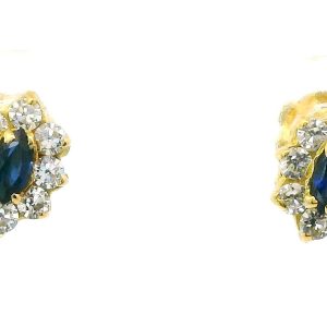 Par De Aros Rosetas Ovales Oro 18k Cubic Y Zafiros Navete