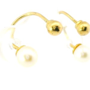 Par De Aros Pendientes Modernos Oro 18k Perla 4mm
