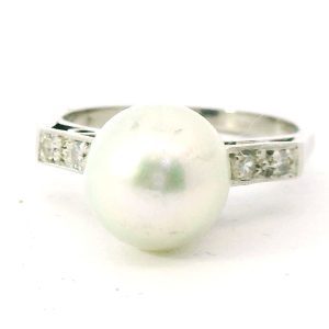Anillo Perla Oro Blanco 18k Brillantes