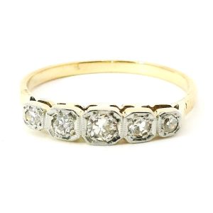 Anillo Cintillo Antiguo Oro 18k Brillantes