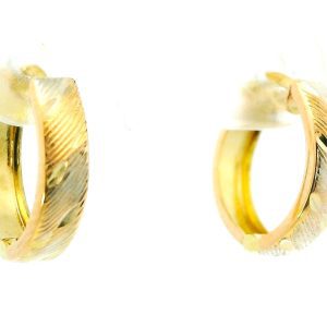 Par De Aros Argollas Combinadas Oro 18k Facetadas
