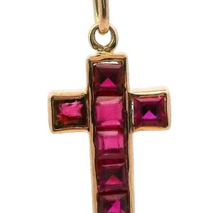 Dije Moderno Cruz Oro 18k Rubies Naturales