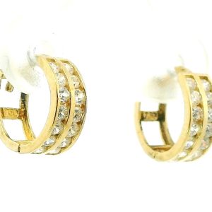 Par De Aros Argollas Modernas Oro 18k Cubis 2 Filas