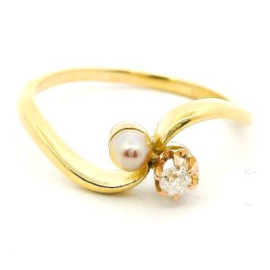 Anillo Pellizco Antiguo Oro 18k Brillante Y Perla