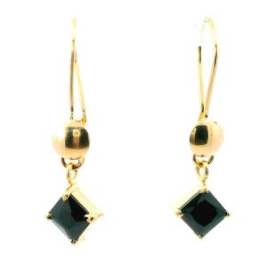 Par De Aros Pendientes Oro 18 Zafiros Carre