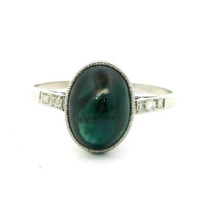 Anillo Cabullon Antiguo Oro 18k Zafiro Cabullon Brillantes