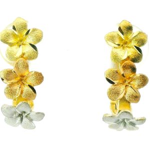 Par De Aros Pendientes Flores 3 Colores Oro 18k