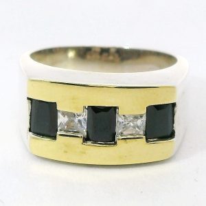 Anillo Moderno Plata 925 Y Oro Cubics Y Zafiros Azules