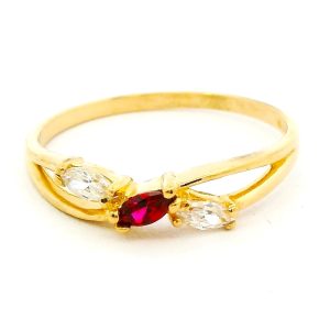 Anillo Moderno Oro 18k Navettes Cubic Y Rubi