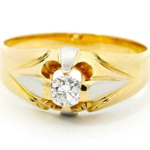 Anillo Solitario Antiguo Oro 18k Platino Brillante 0,35 Ct