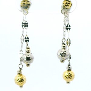 Par De Aros Pendientes Combinados Facetados Oro 18k