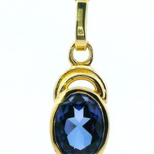Dije Moderno Oro 18k Zafiro Azul Oval Facetado