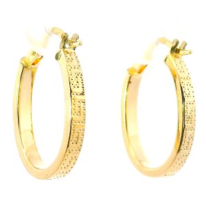 Par De Aros Argollas Ovaladas Guarda Griega Oro 18k
