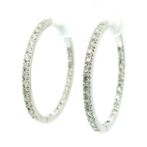 Par De Aros Argollas Oro 18k Blanco Brillantes 28 Mm Diam.