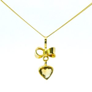 Collar Conjunto Dije Moño Y Corazon Topacio Oro 18k