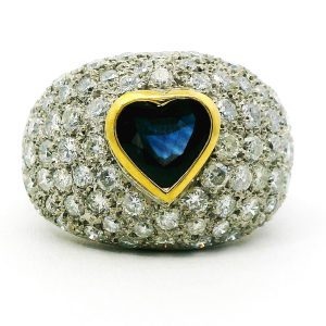 Anillo Moderno Pave Corazon De Zafiro Oro Blanco 18k Macizo