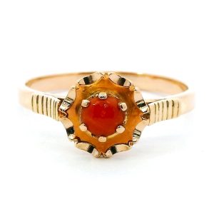 Anillo Solitario Antiguo Oro 18k Coral Rojo