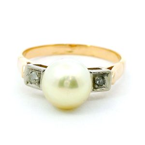 Anillo Perla 8mm Oro 18k Brillantes