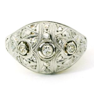 Anillo Antiguo Bombe Oro 18k Platino 950 Brillantes