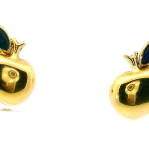 Par De Aros Manzanas Oro 18k Zafiro Navette Azul