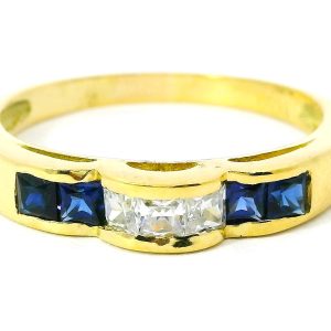 Anillo Moderno Medio Sinfin Oro 18k Zafiros Azules Y Blancos