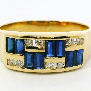 Anillo Moderno Oro 18k Zafiros Azules Y Blancos