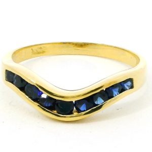 Anillo Moderno Zafiros Azules En V Oro 18k