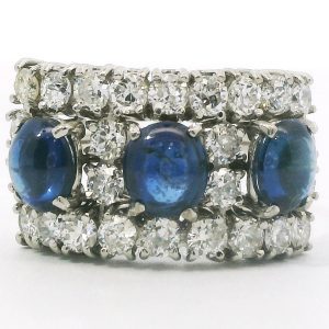 Anillo Antiguo Platino 950 Zafiros Cabullon Brillantes