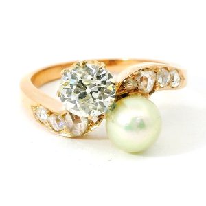 Anillo Pellizco En Oro 18k Perla Y Brillantes