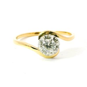 Anillo Solitario Moderno Oro 18k Platino 950 Brillante