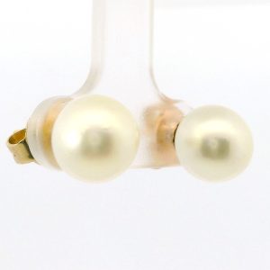 Aros De Oro 18k Con Perla Blanca 9 Mm