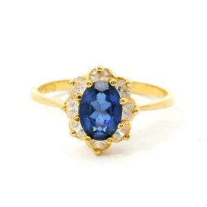 Anillo De Oro Roseta Moderna Oro 18k Zafiro Azul Oval