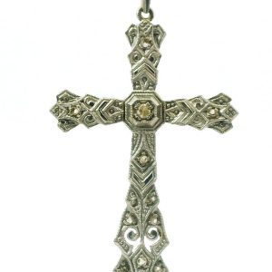 Dije Cruz Antigua En Oro 18k Con Brillantes