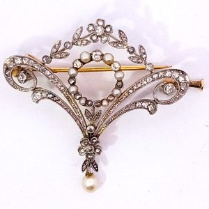 Pendant Frances Platino Y Oro Brillantes Perla